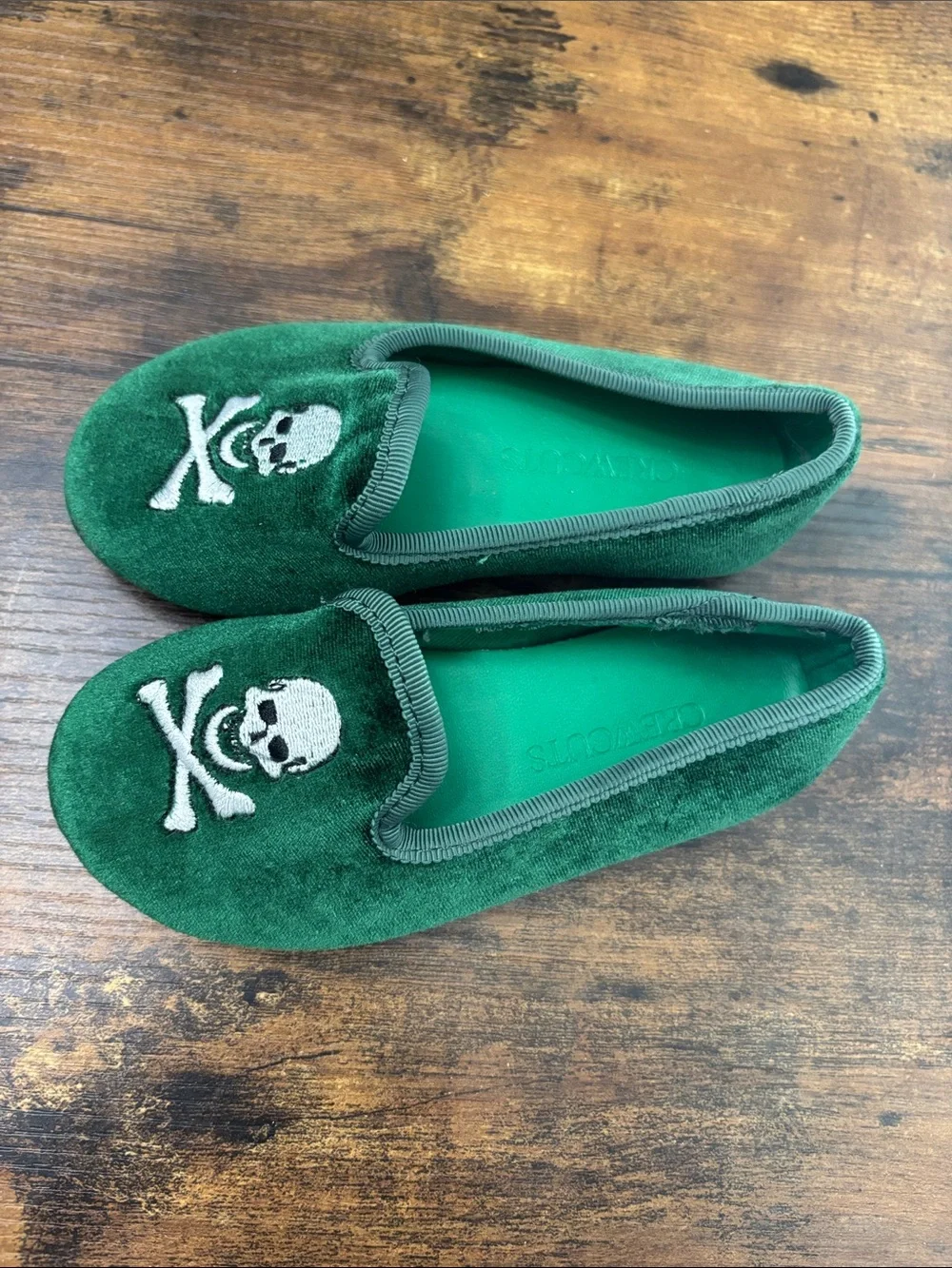 Crewcuts Green Velvet Skull & Crossbones Loafers